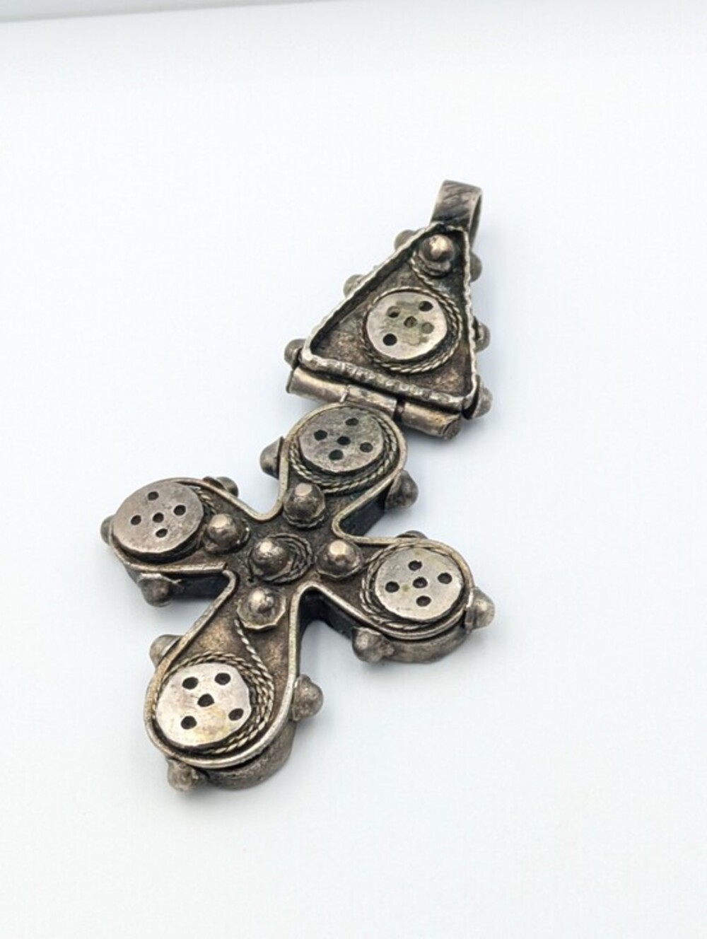 Antique 1800s Silver Coptic Cross Ethiopian hinged large pendant